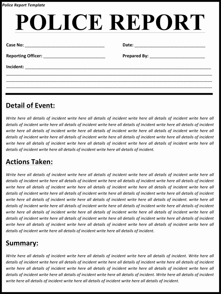 Sample Police Report Template New Police Report Template