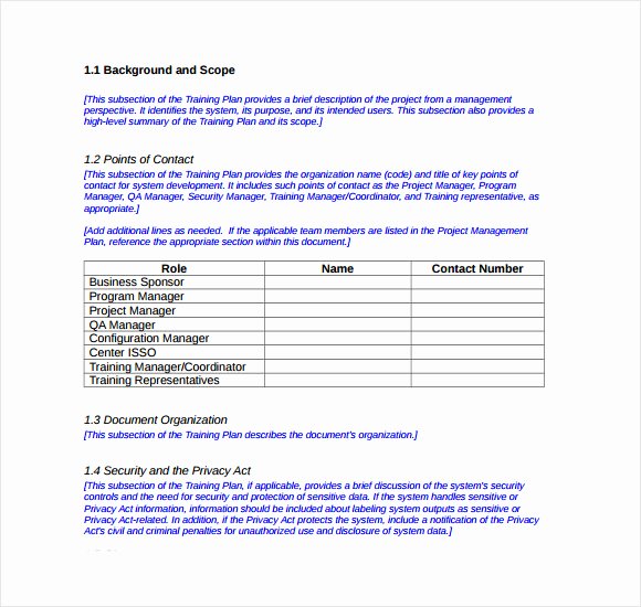 Sample Training Plan Template Elegant Sample Training Plan 12 Example format