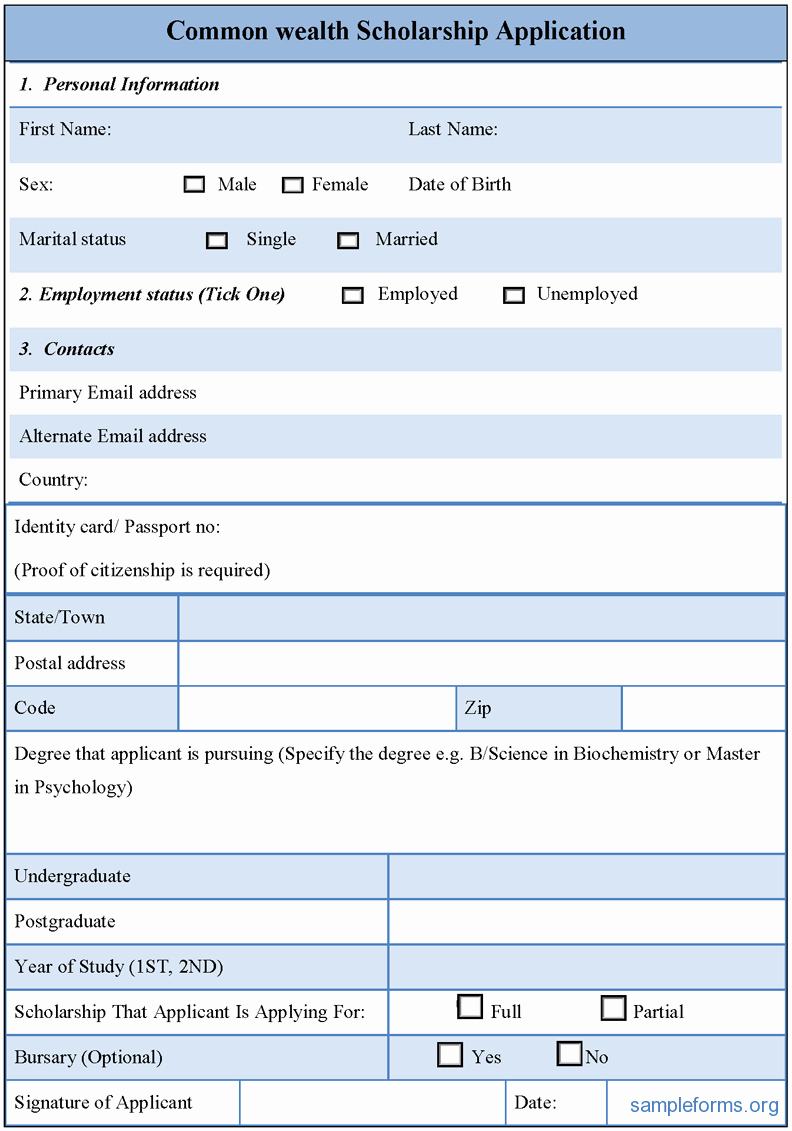 Scholarship Application Template Word Beautiful Monwealth Scholarship Application form Sample forms