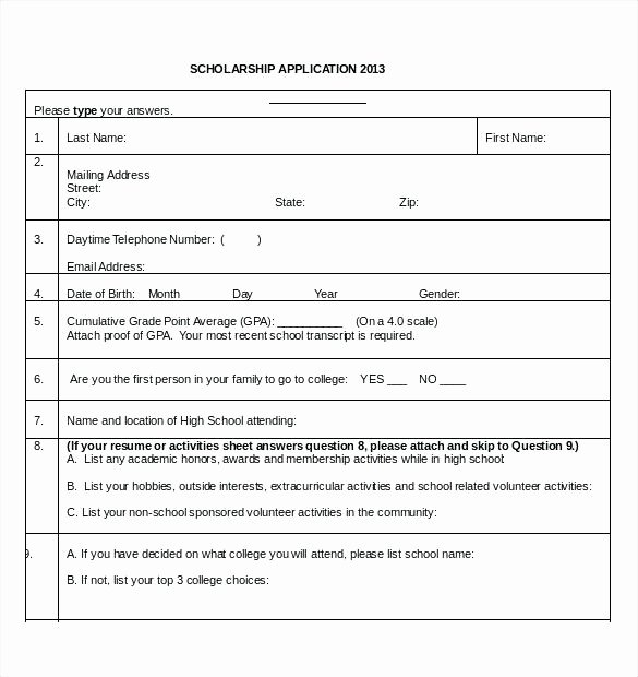 Scholarship Application Template Word Inspirational Free Download Sample Unique Blank Application form