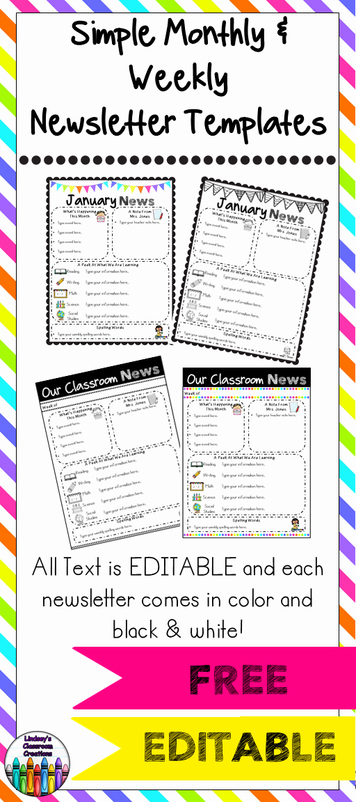 School Newsletter Template Free Lovely Editable Classroom Newsletter Templates Color &amp; Black