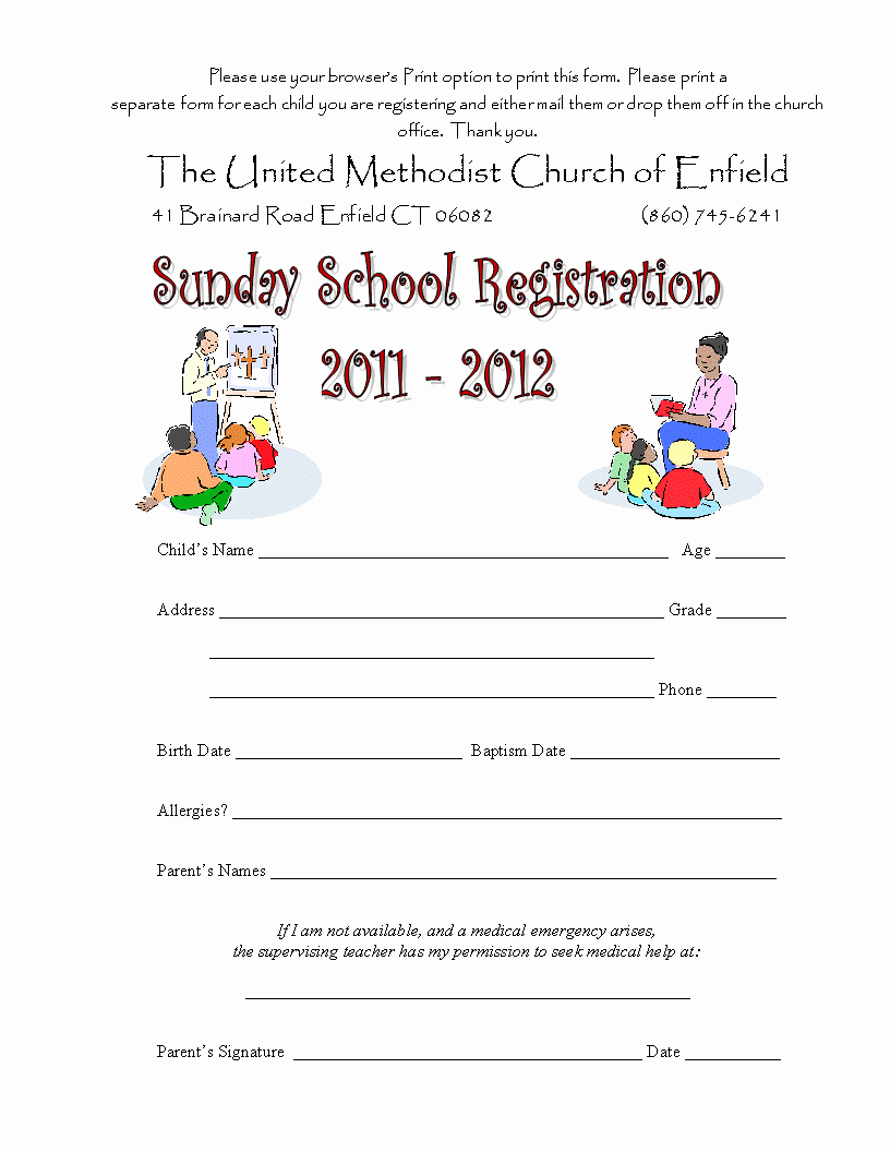 School Registration form Template Elegant Sunday School Registration form