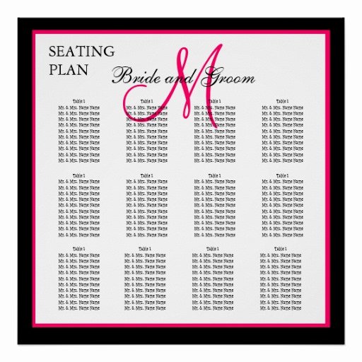 Seating Chart Poster Template New Pink Template Monogram Wedding Seating Chart Poster