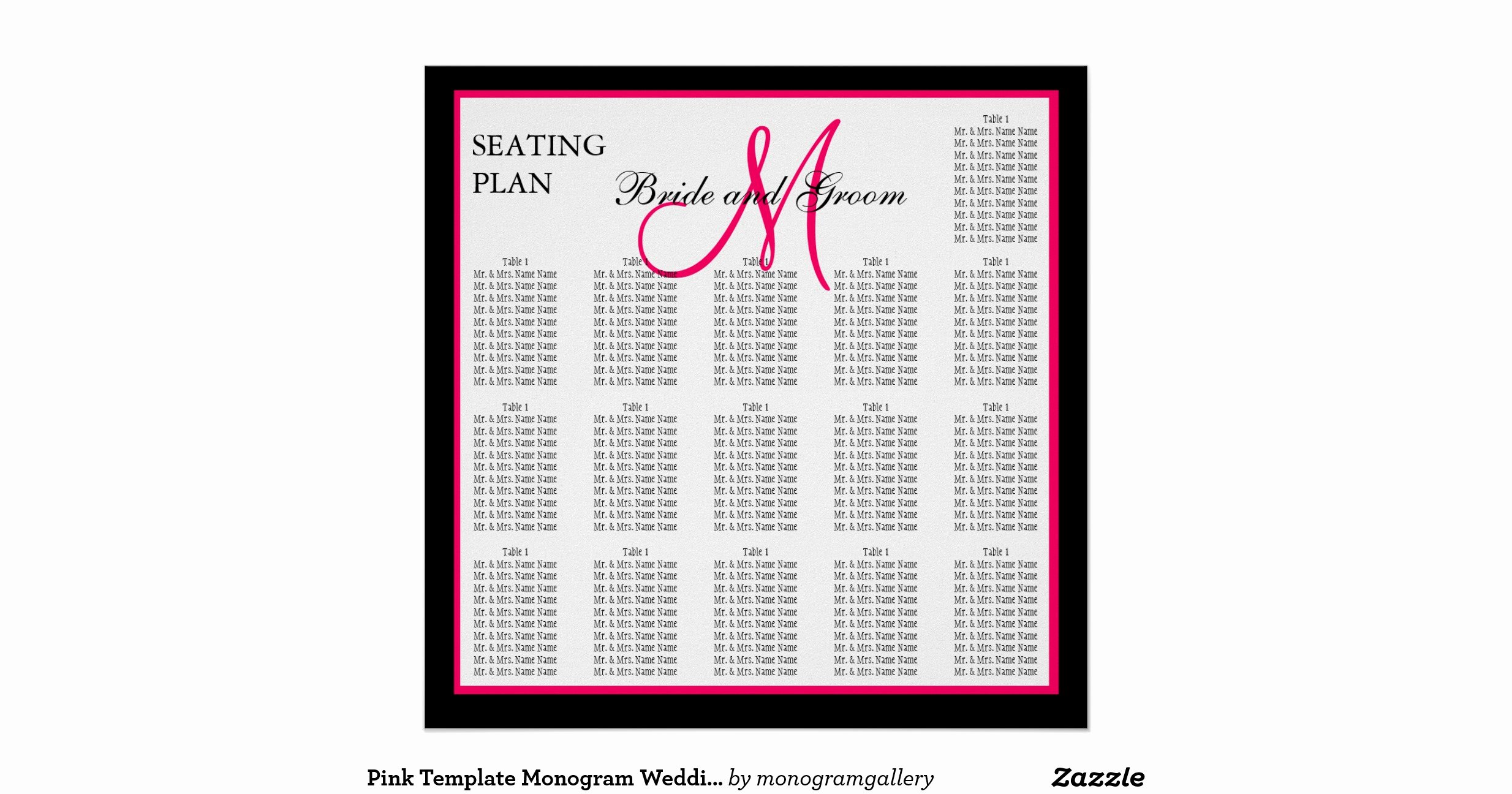 Seating Chart Poster Template Unique Pink Template Monogram Wedding Seating Chart Poster