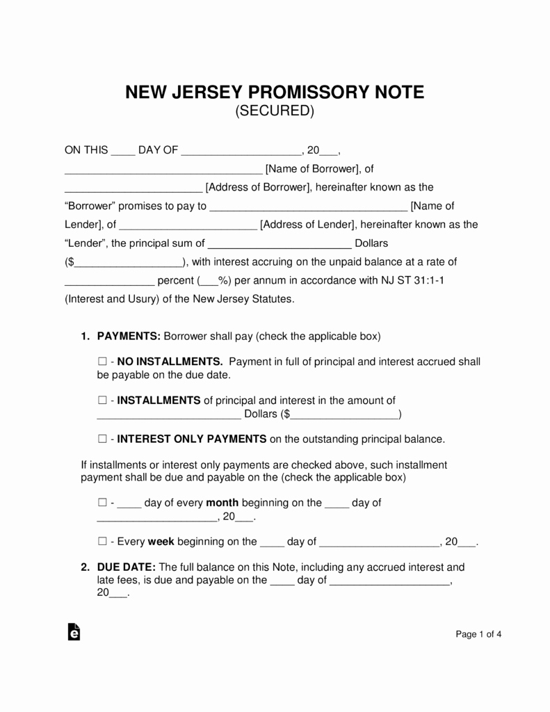 Secured Promissory Note Template Elegant Free New Jersey Secured Promissory Note Template Word