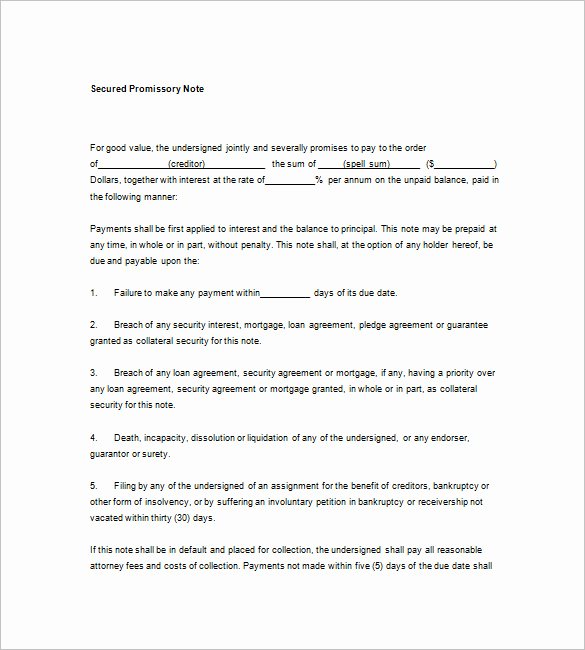 Secured Promissory Note Template Fresh 10 General Promissory Note Templates – Free Sample