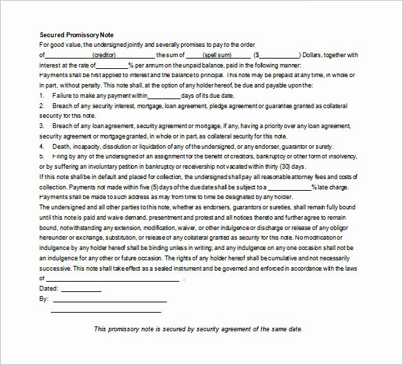 Secured Promissory Note Template Fresh 35 Promissory Note Templates Doc Pdf