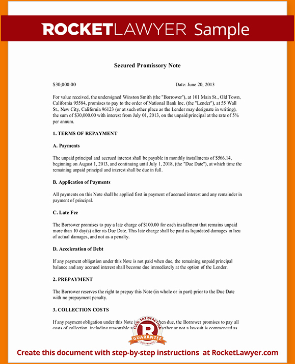 Secured Promissory Note Template Fresh 4 Secured Promissory Note Template
