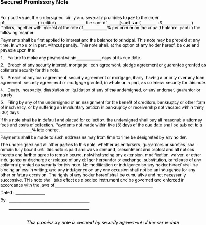 Secured Promissory Note Template Fresh Download Secured Promissory Note Template for Free