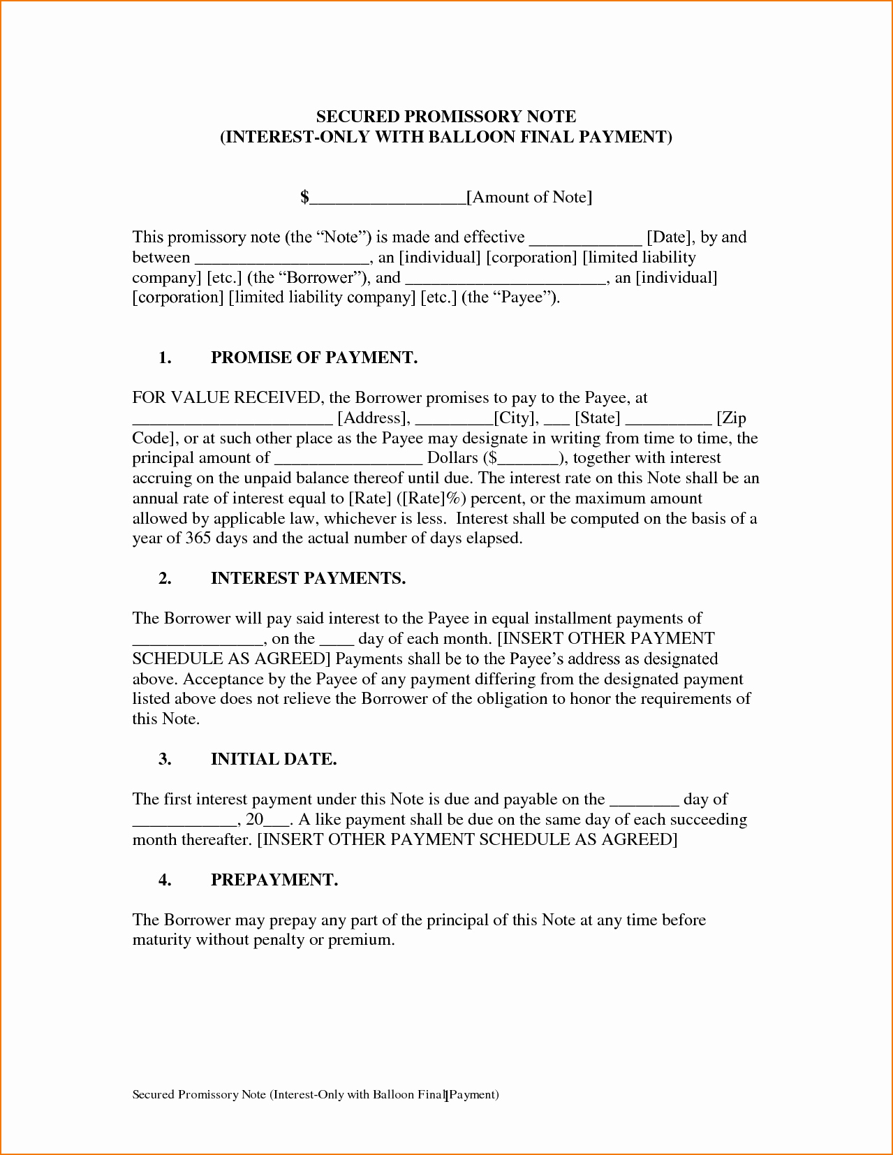 Secured Promissory Note Template Luxury 4 Secured Promissory Note Template