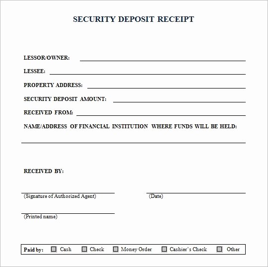 Security Deposit Receipt Template Elegant Security Deposit Receipt form