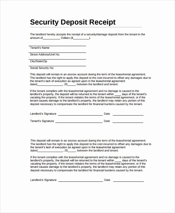 Security Deposit Receipt Template Inspirational Sample Security Deposit Receipt 8 Free Documents