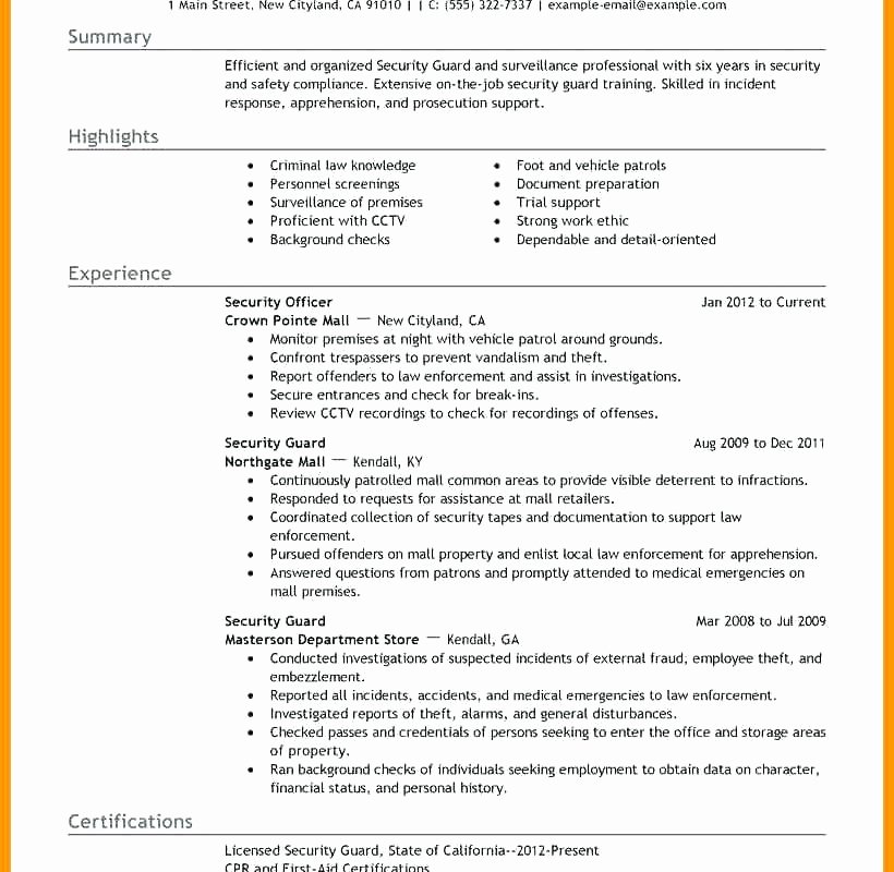 Security Guard Resume Template Awesome 14 15 Security Job Resumes Examples