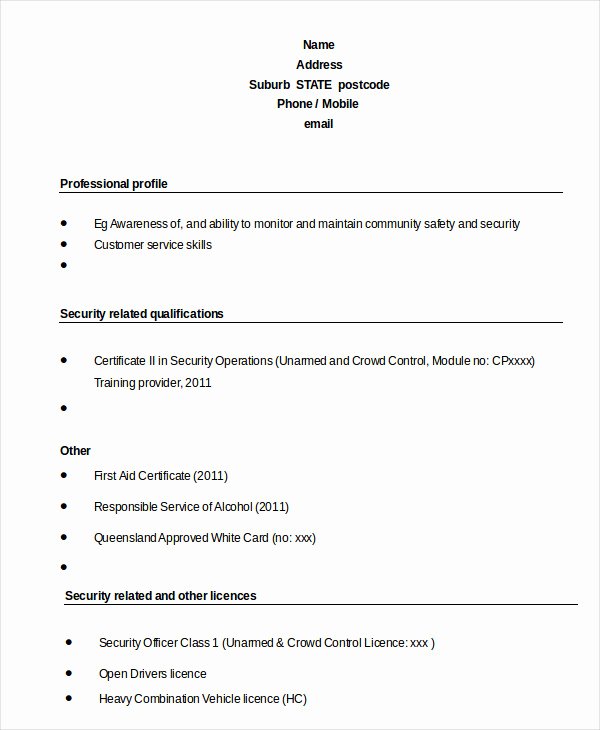 Security Guard Resume Template Best Of Security Guard Resume 5 Free Sample Example format