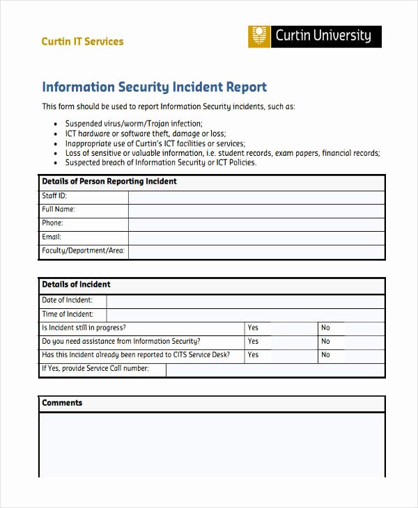 Security Incident Report Template Awesome 39 Free Incident Report Templates Pdf Word