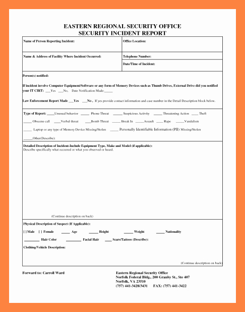 Security Incident Report Template Awesome 9 Security Officer Incident Report Template