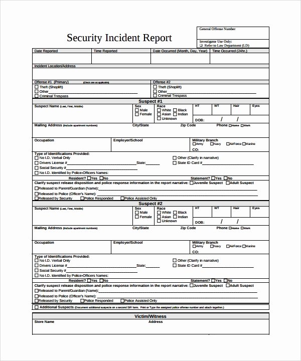 Security Incident Report Template Inspirational 26 Sample Incident Report Templates