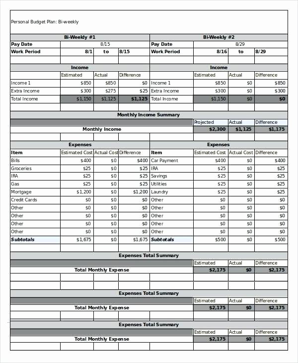 Semi Monthly Budget Template New Bi Monthly Bud Spreadsheet Weekly Bud Excel Sample