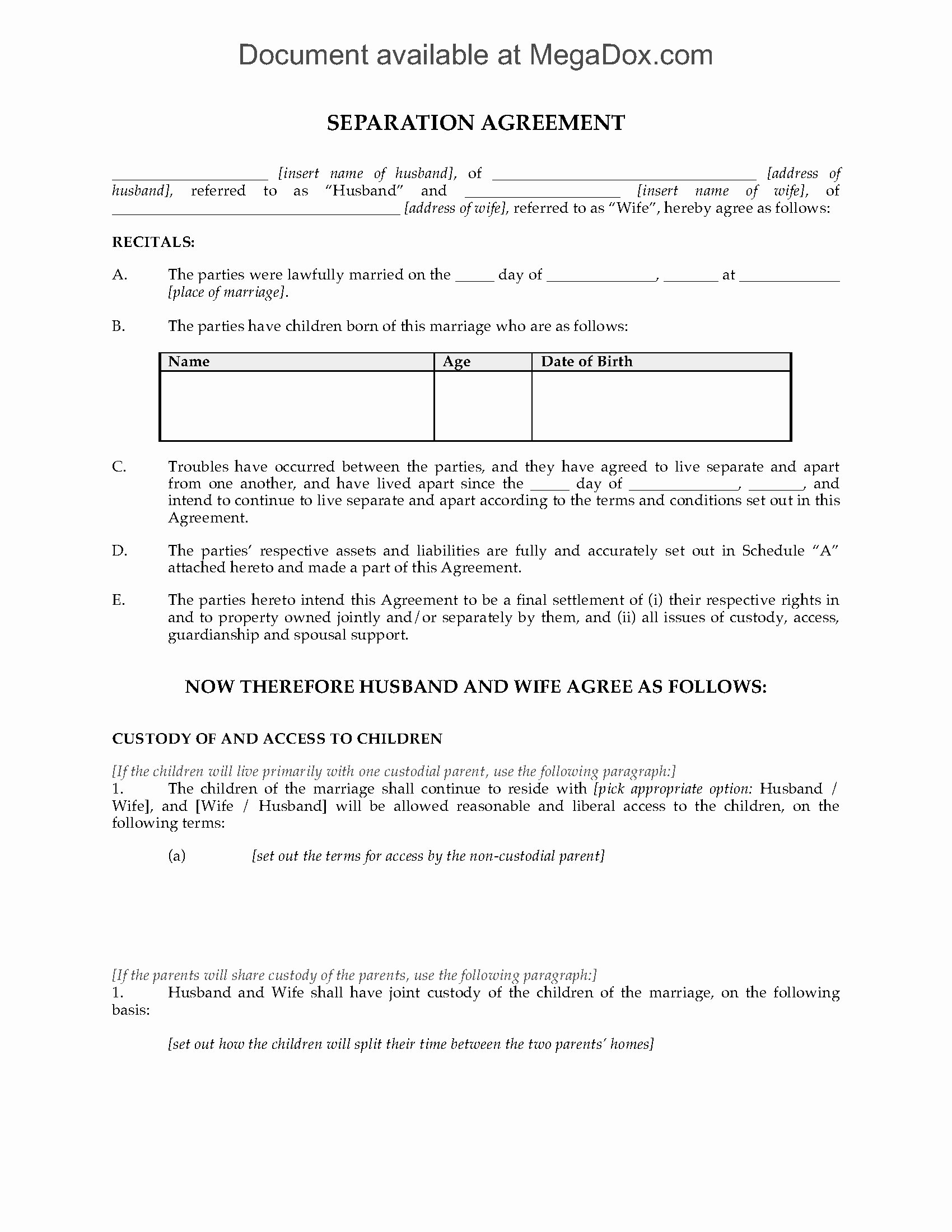 Separation Agreement Template Nc Best Of Canada Separation Agreement