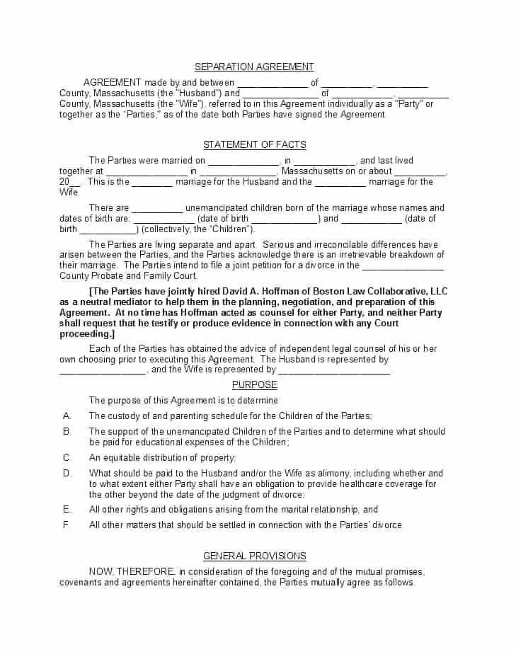 Separation Agreement Template Nc Best Of Sample Separation Agreement forms 8 Free Documents In