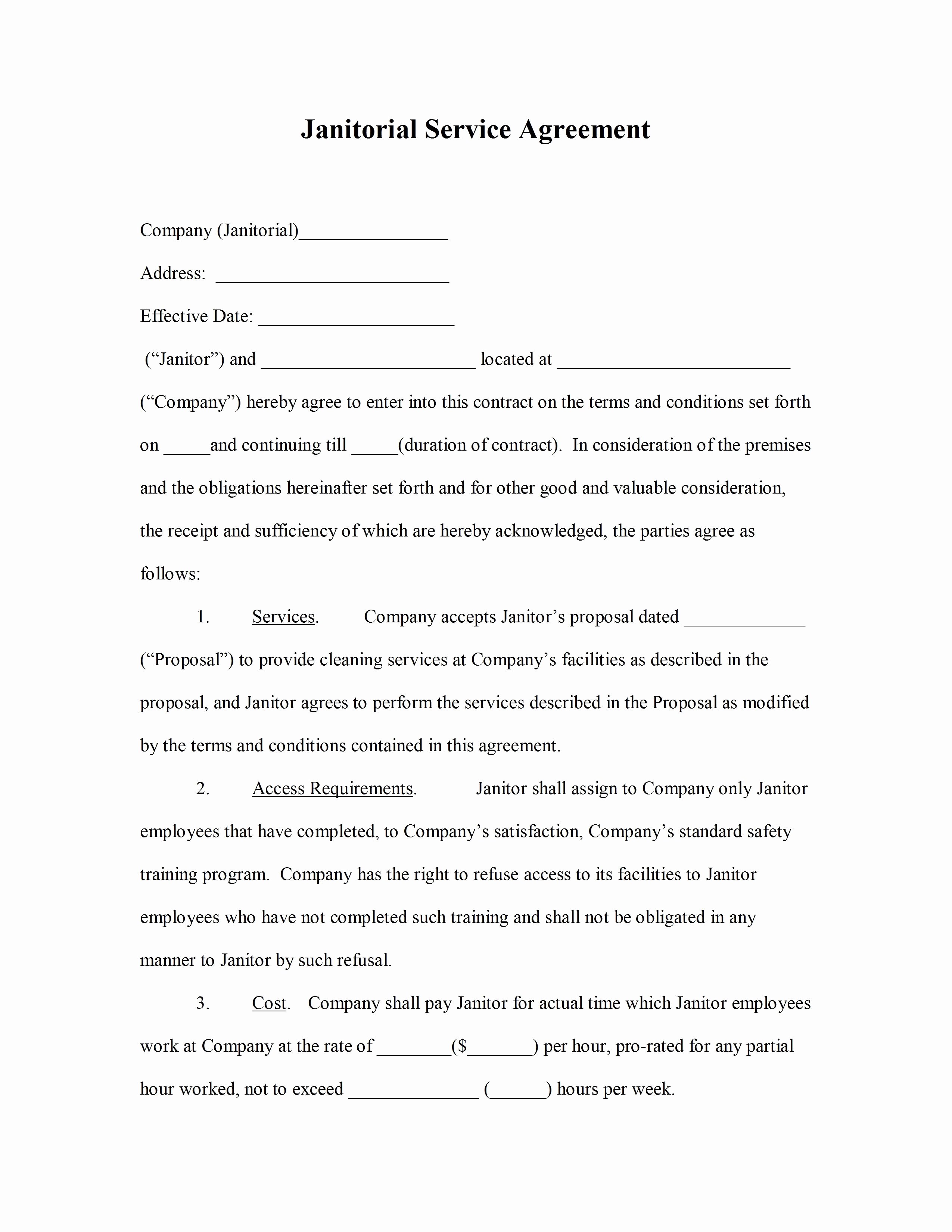 Service Agreement Template Doc Awesome Cleaning Service Agreement Template Janitorial Service