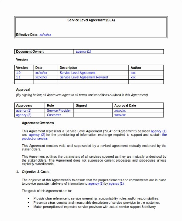 Service Agreement Template Doc Awesome Sample Service Level Agreement form 10 Free Documents