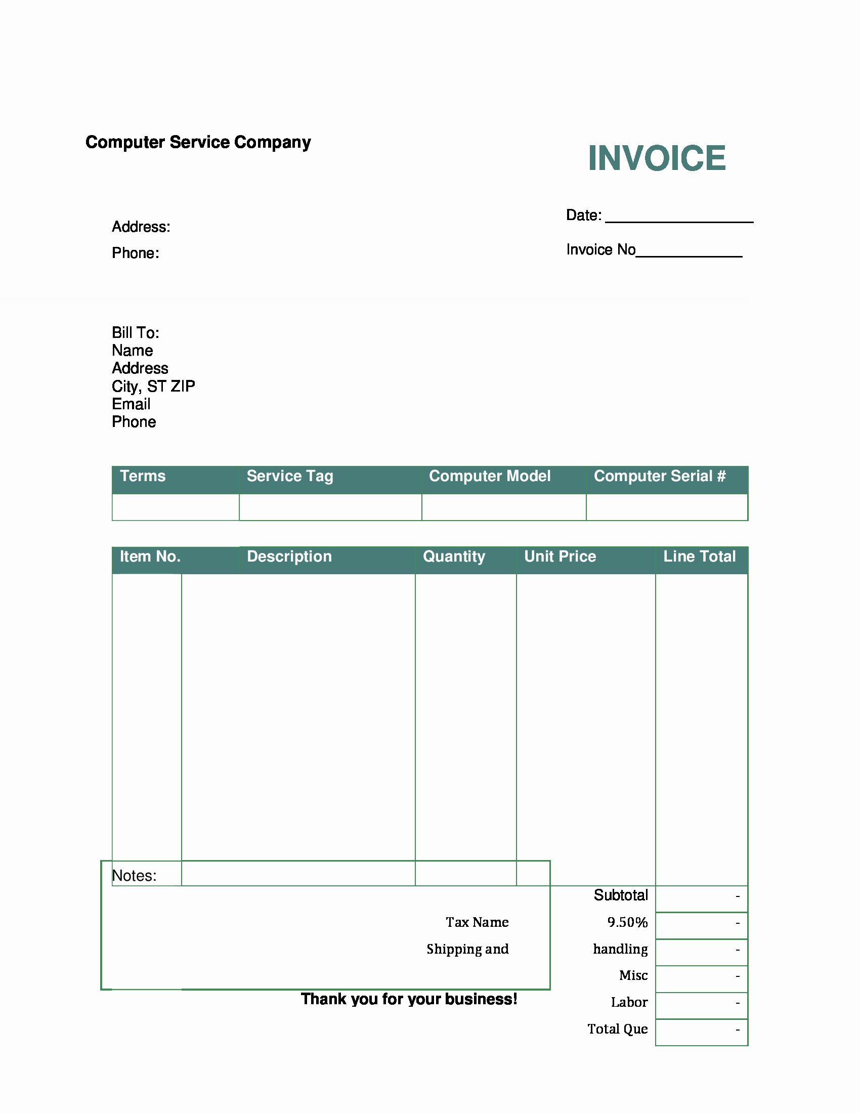 Service Invoice Template Free Best Of Blank Invoice Doc