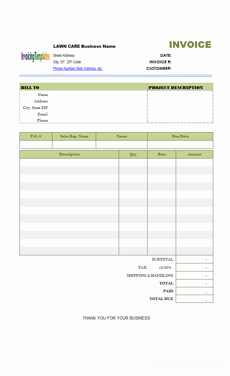 Service Invoice Template Free Inspirational Lawn Care Invoice Template