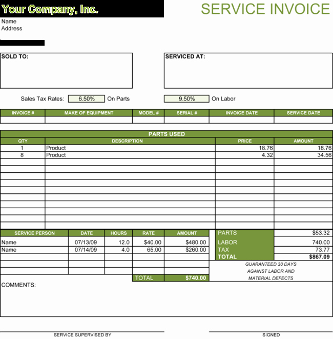 Service Invoice Template Free Luxury 5 Service Invoice Templates for Word and Excel