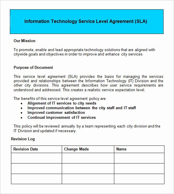 Service Level Agreement Template Best Of Service Level Agreement 9 Download Free Documents In