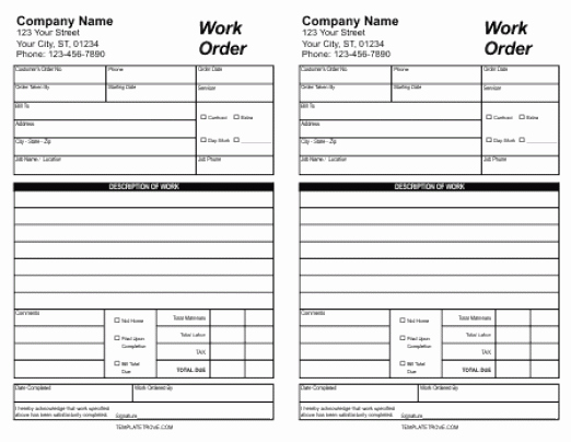 Service Work orders Template Unique 5 Work order Templates Free Sample Templates