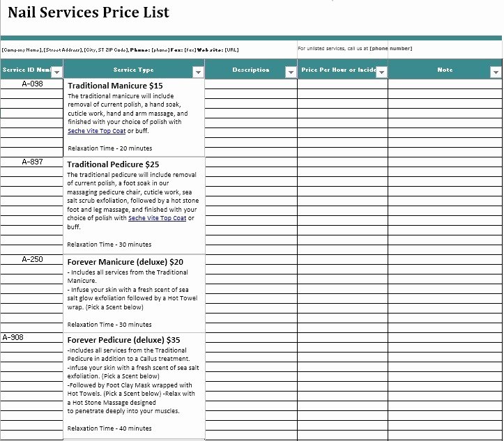 Services Price List Template Awesome 8 Free Sample Nail Services Salon Price List Templates