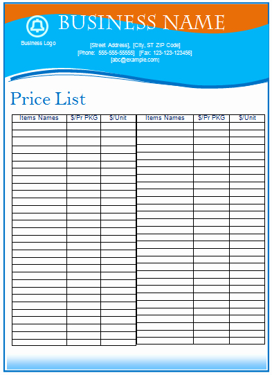 Services Price List Template Awesome Service Price List Template