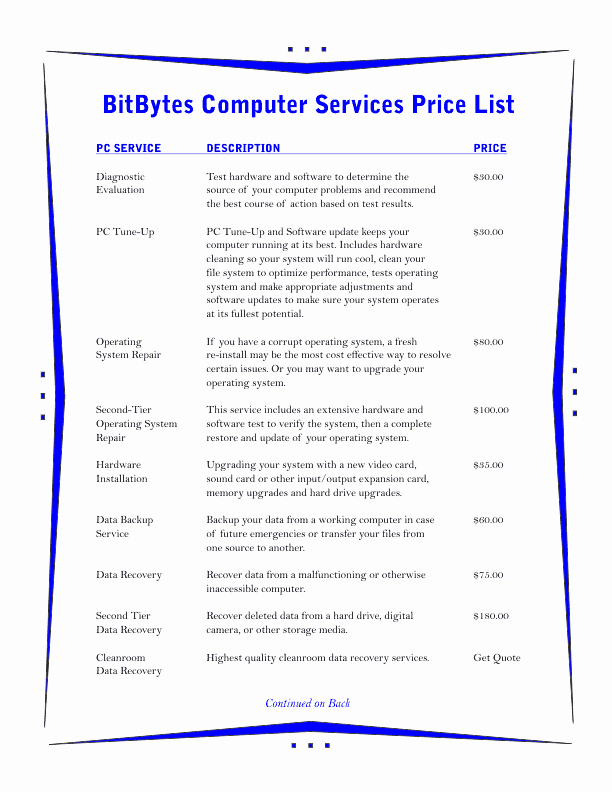Services Price List Template Fresh Price List Template 3