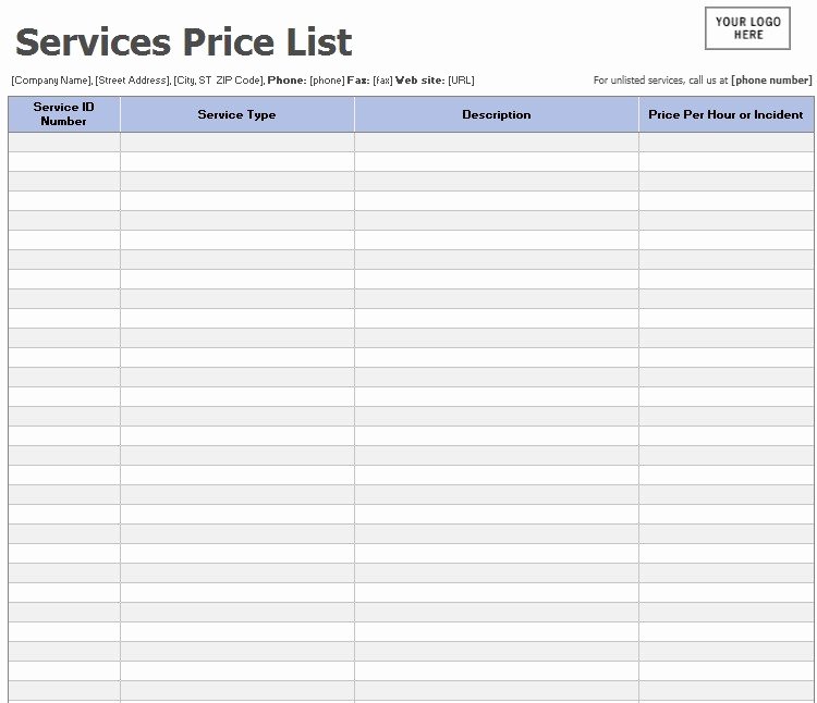 Services Price List Template Inspirational 13 Free Sample Service Price List Templates Printable