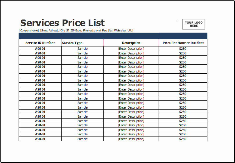 Services Price List Template Inspirational Services Price List Template for Ms Excel