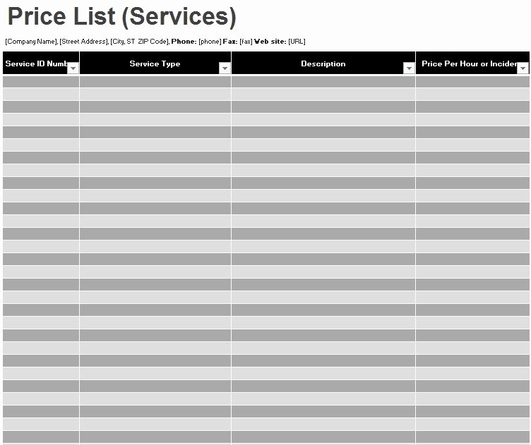 Services Price List Template Lovely 13 Free Sample Service Price List Templates Printable