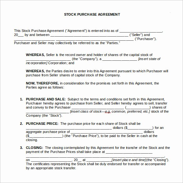 Share Purchase Agreement Template New 7 Sample Stock Purchase Agreement Templates to Download