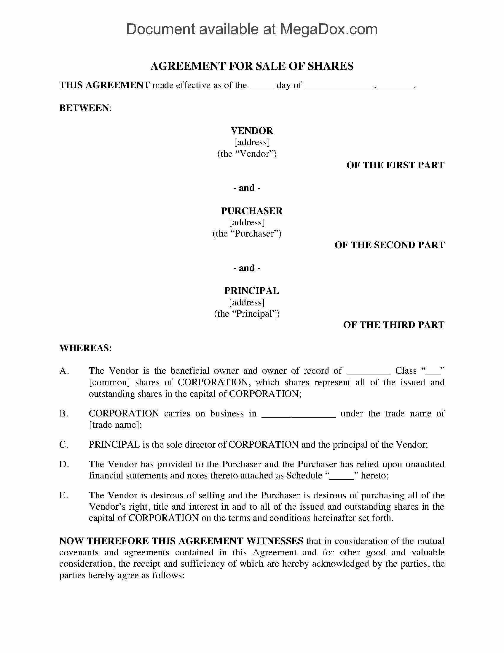 Share Purchase Agreement Template Unique Canada Purchase Agreement with Vendor Take Back