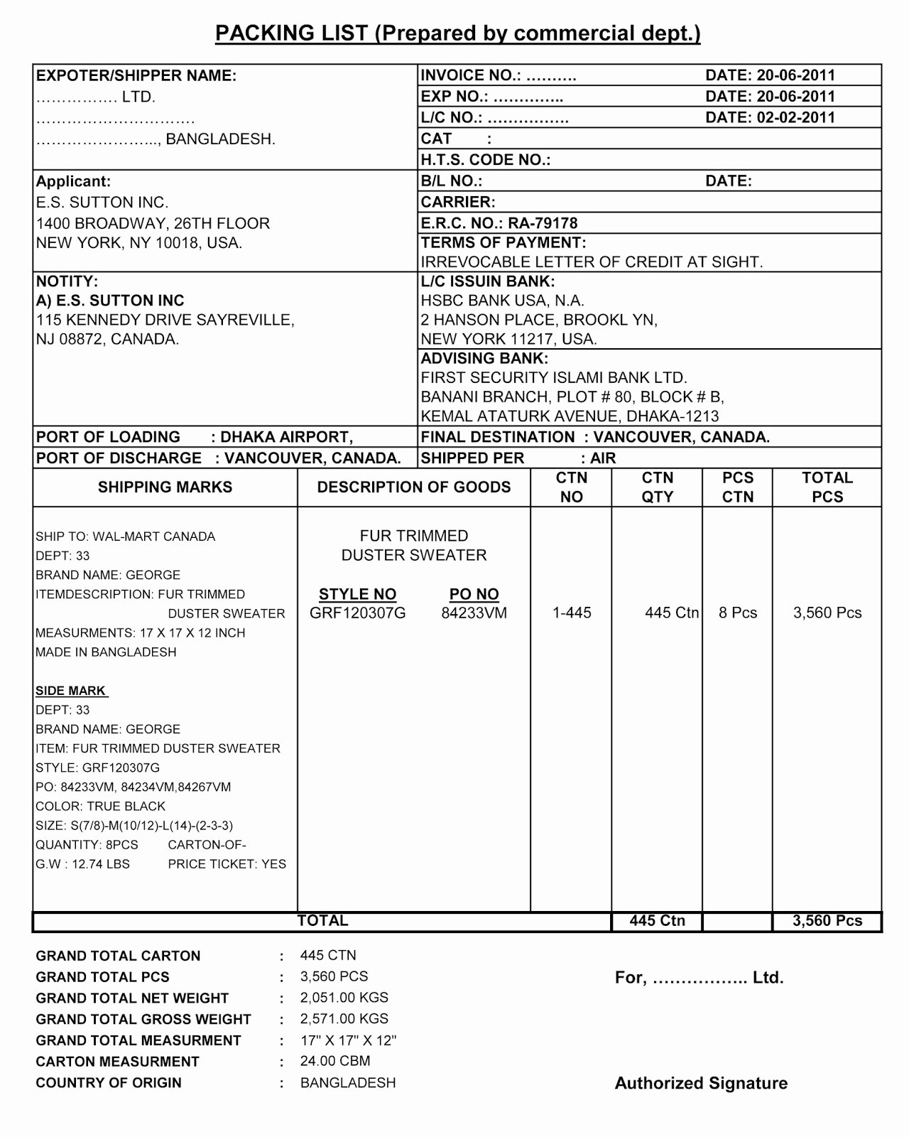 Shipping Packing List Template Stcharleschill Template