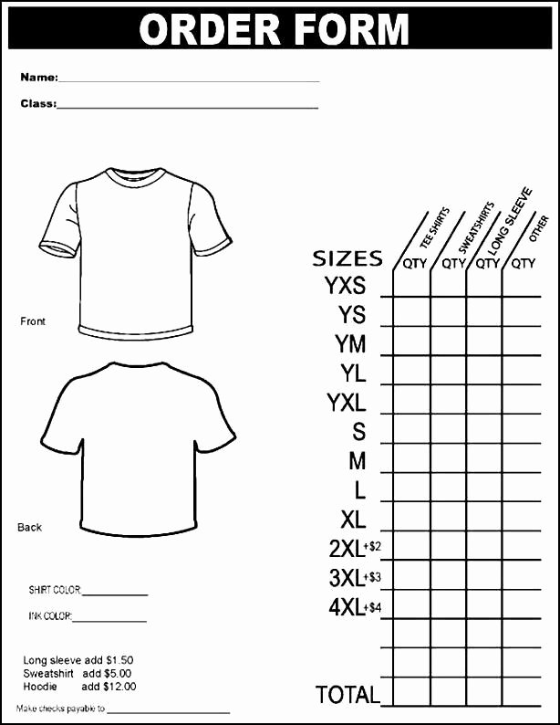 Shirt order forms Template Beautiful Printable T Shirt order form Template