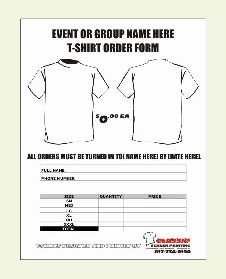 Shirt order forms Template Inspirational T Shirt order form Template