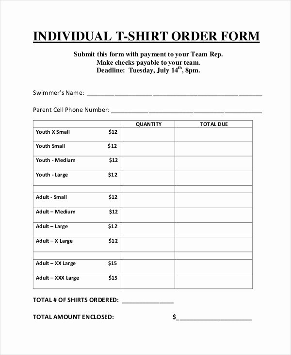 Shirt order forms Template New 12 T Shirt order forms Free Sample Example format