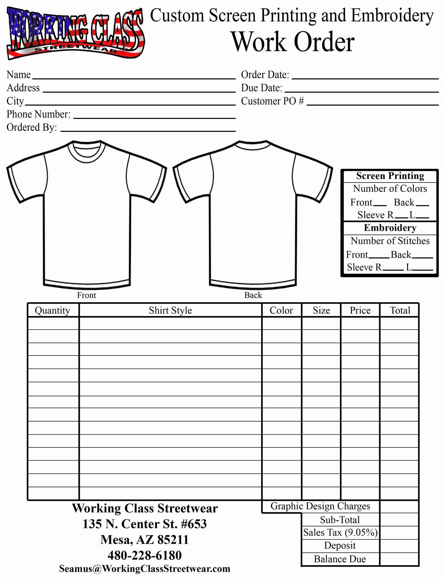 Shirt order forms Template Unique Working Class Streetwear Screen Printing