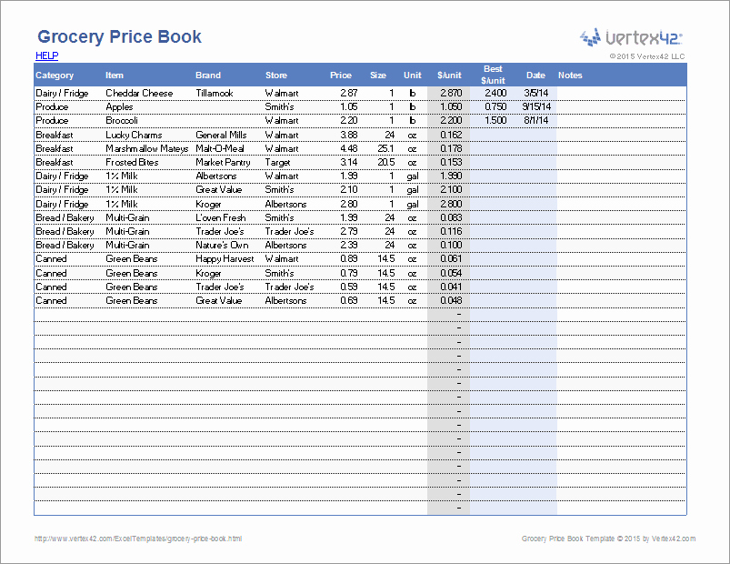 Shopping List Template Excel Awesome Grocery Price Book Template