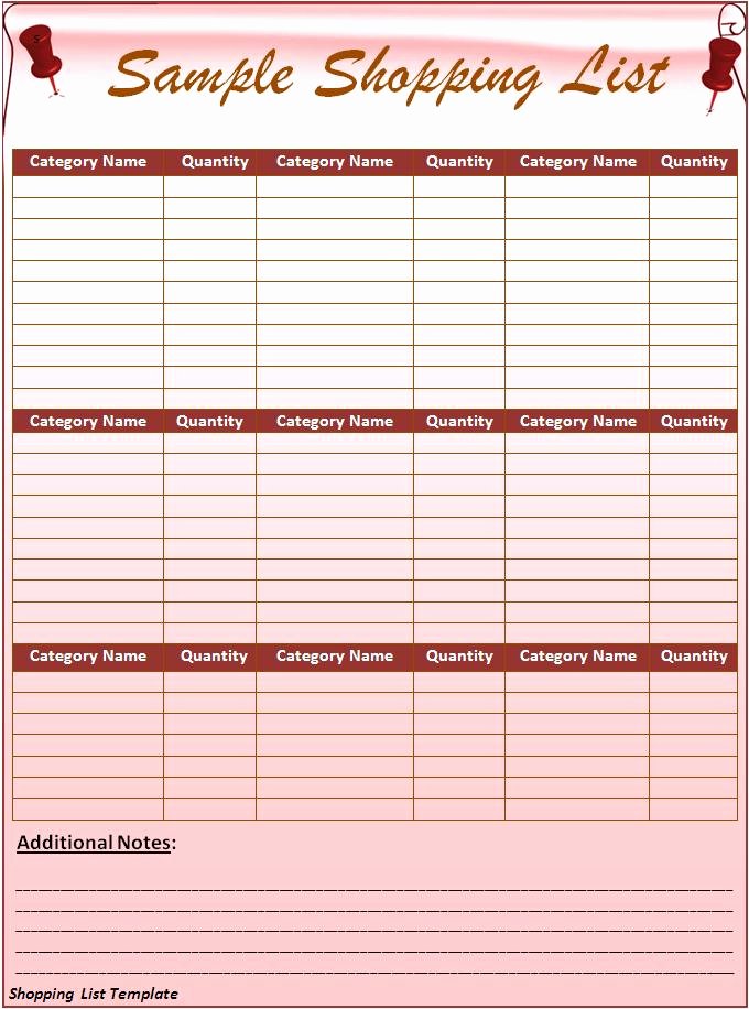 Shopping List Template Excel Beautiful Shopping List Template Word Excel formats