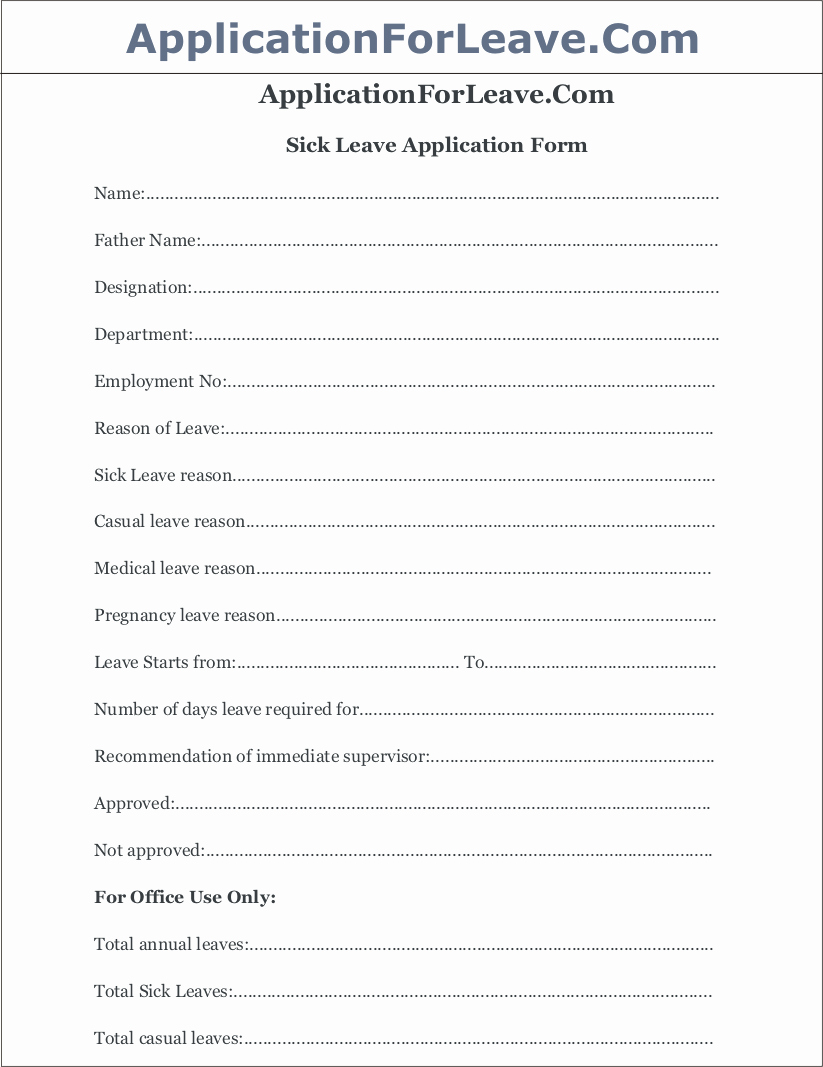 Sick Leave form Template Best Of Employee Leave Application form Sample