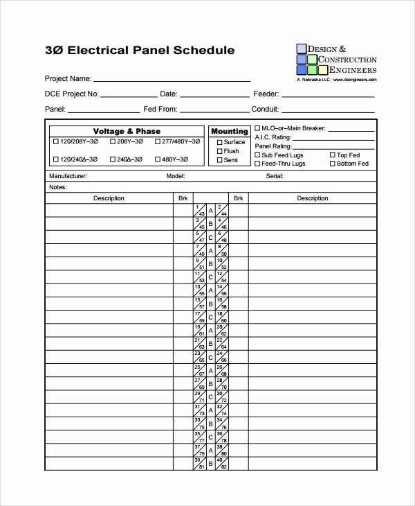 Siemens Panel Schedule Template Unique 8 Panel Schedule Templates