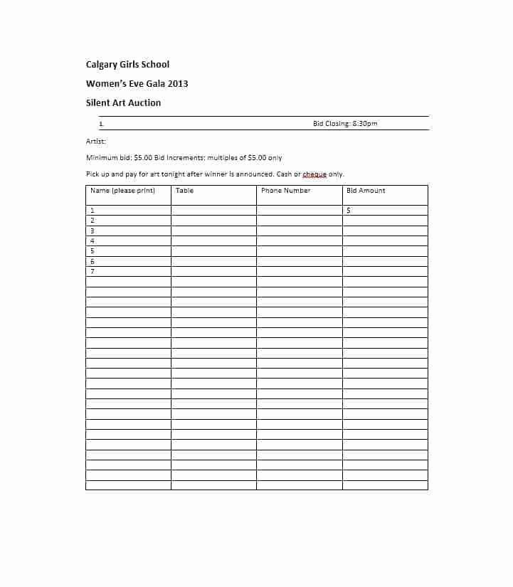 Silent Auction Sheet Template Best Of Free Silent Auction Bid Sheet Templates Word Excel