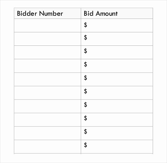 silent auction bid sheet template
